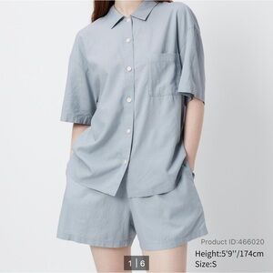 Brand New Light Blue Uniqlo Linen Blend Pajama Set L Lg Large